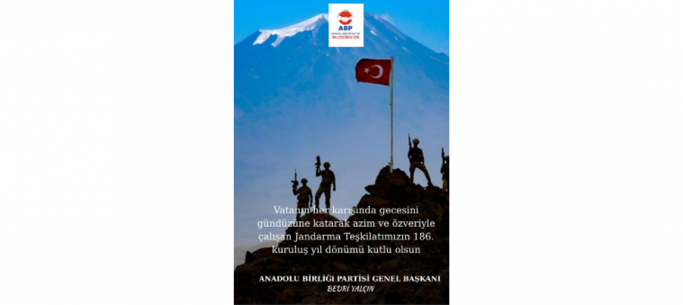 BEDRİ YALÇIN: “VATANIN HER KÖŞESİNDE GÖREV YAPAN JANDARMA TEŞKİLATIMIZIN 186. KURULUŞ YILDÖNÜMÜ KUTLU OLSUN” - GÜNDEM - İnternetin Ajansı