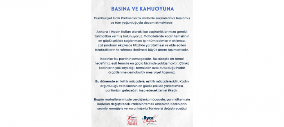 CHP Ankara İl Kadın Kolları’ndan Eşit Temsil Vurgusu - GÜNDEM - İnternetin Ajansı